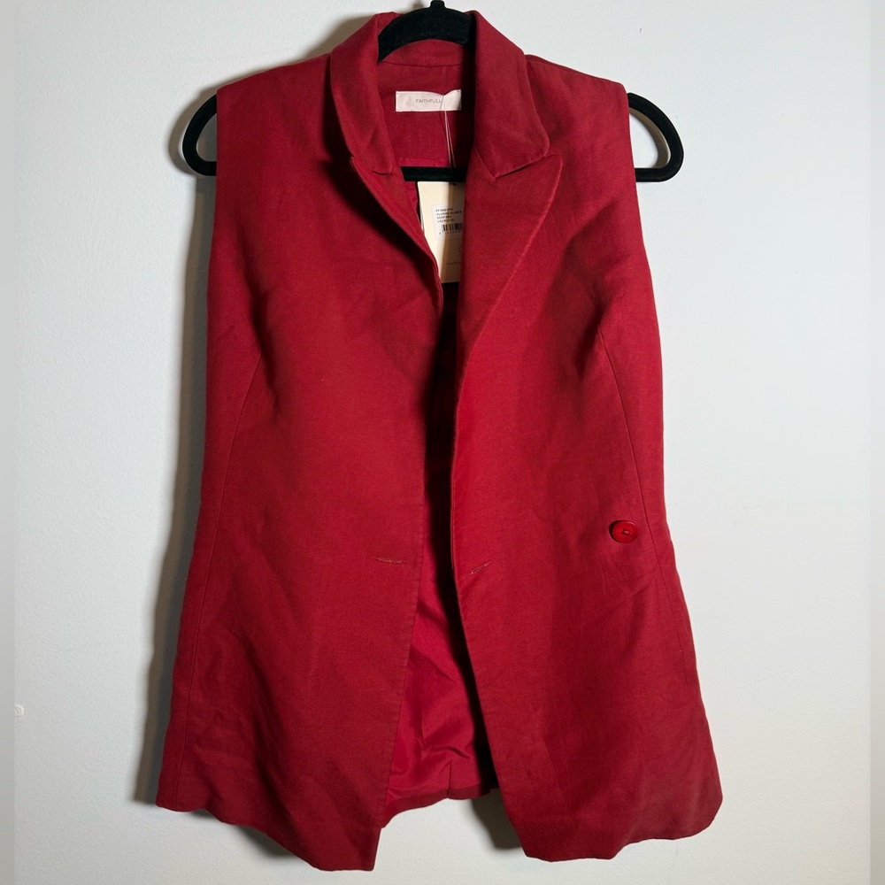Faithfull The Brand Florine Blazer Vest Deep Red‎ Linen Blend Tailored XS NWT